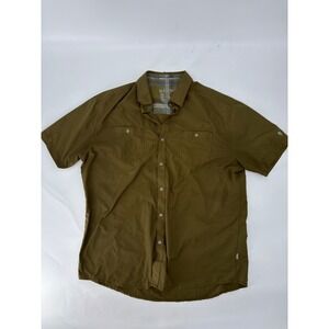 Kuhl Mens Short Sleeve Button Down Shirt Olive Green Snap Pocket Large Hiking